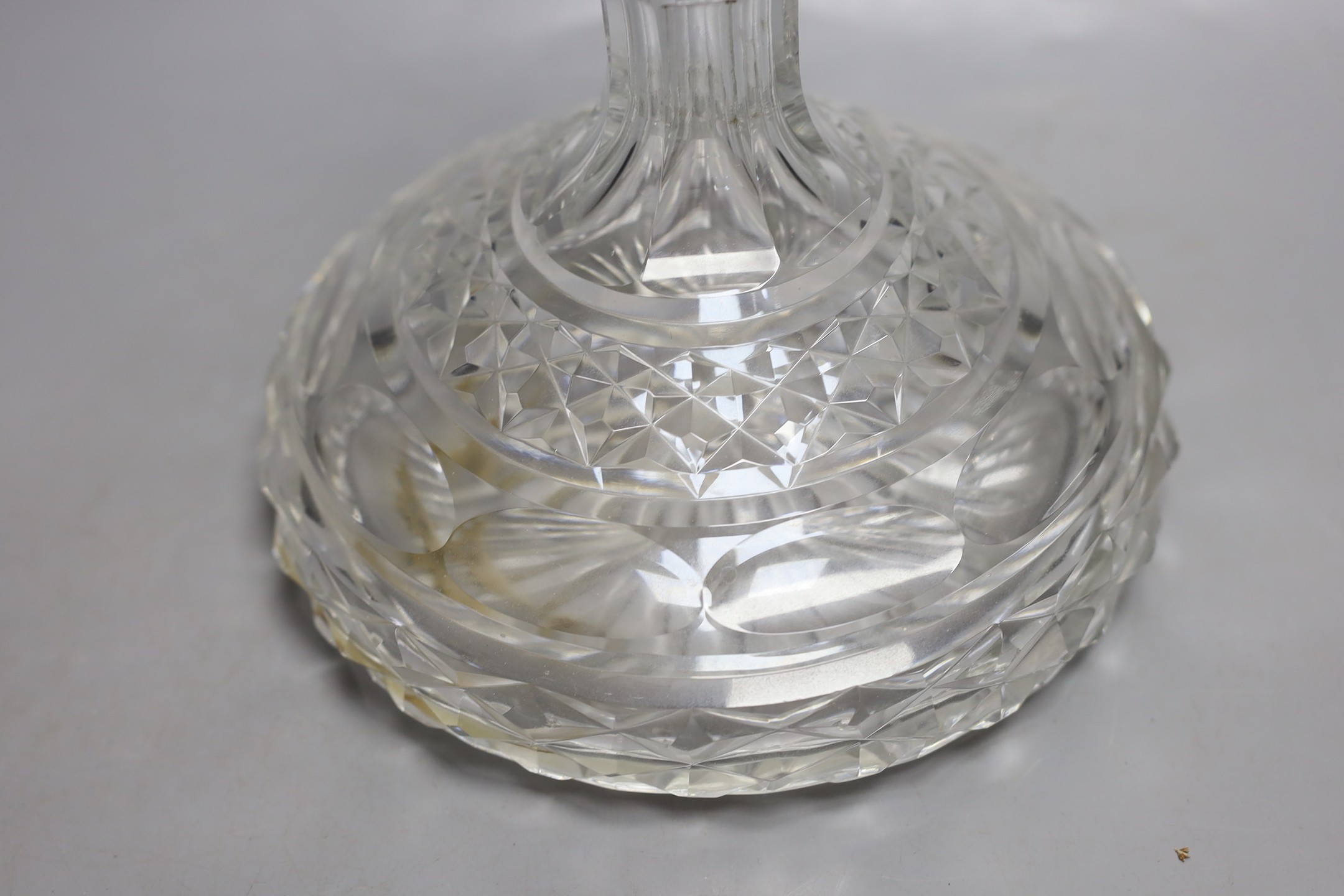 A modern silver mounted cut glass ships decanter with stopper, London, 1973, height 26.2cm.